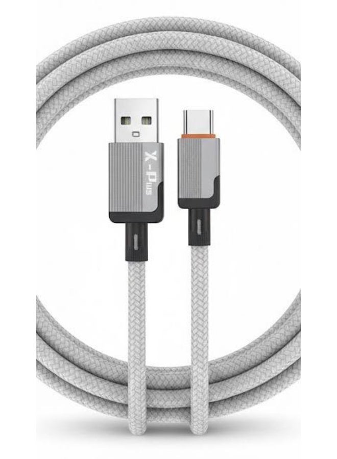 X-Plus 6A Ultra-Fast USB-C Charging Cable – Durable Braided 1M Data Sync Lead with Premium Metal Alloy Connectors for Smartphones & Tablets Multicolor